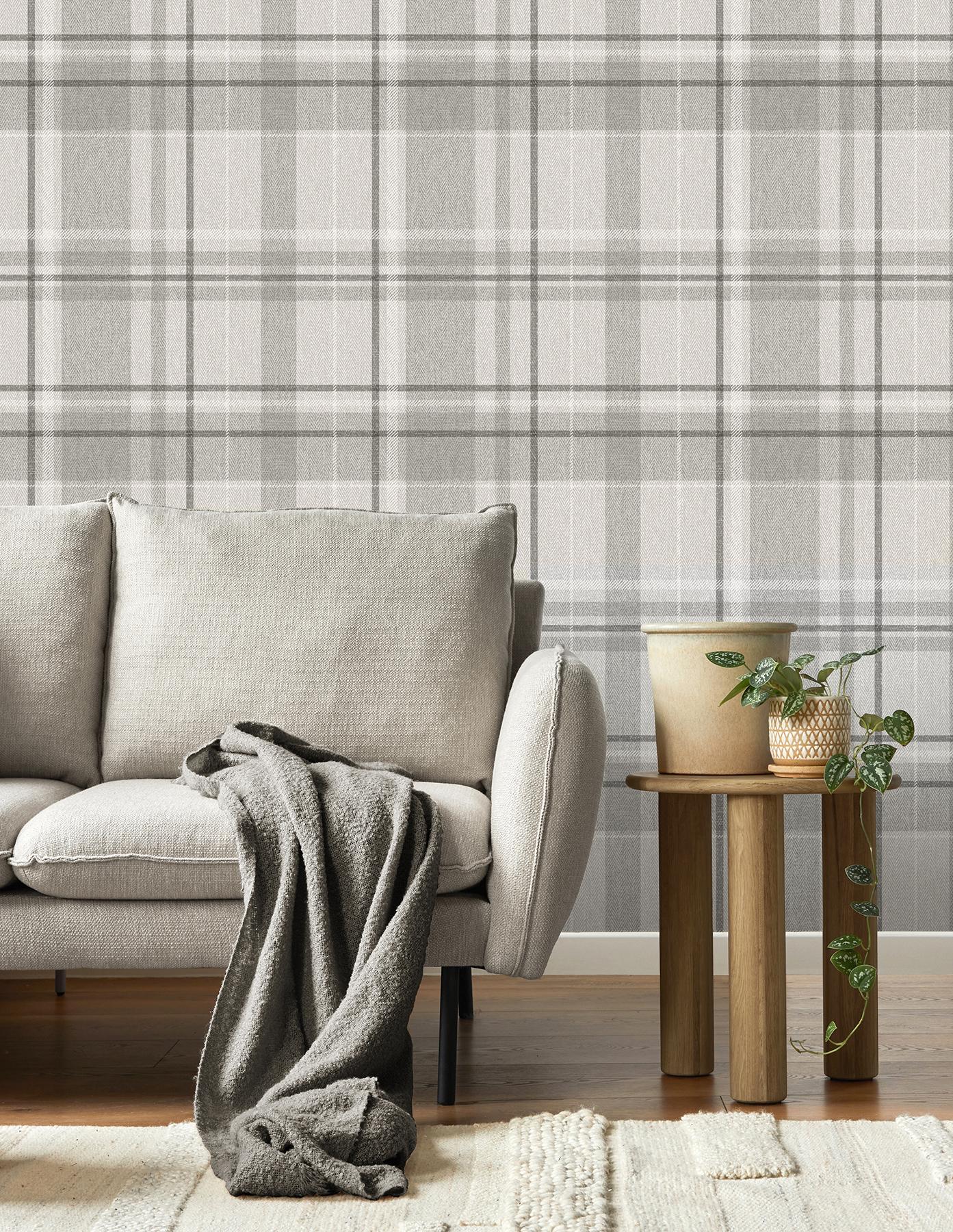 York Harris Grey Plaid Chevron Wallpaper - Image 3