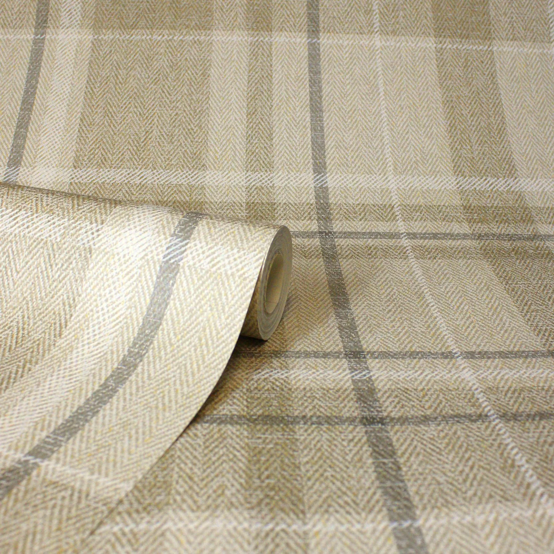 York Harris Light Brown Plaid Chevron Wallpaper - Image 4