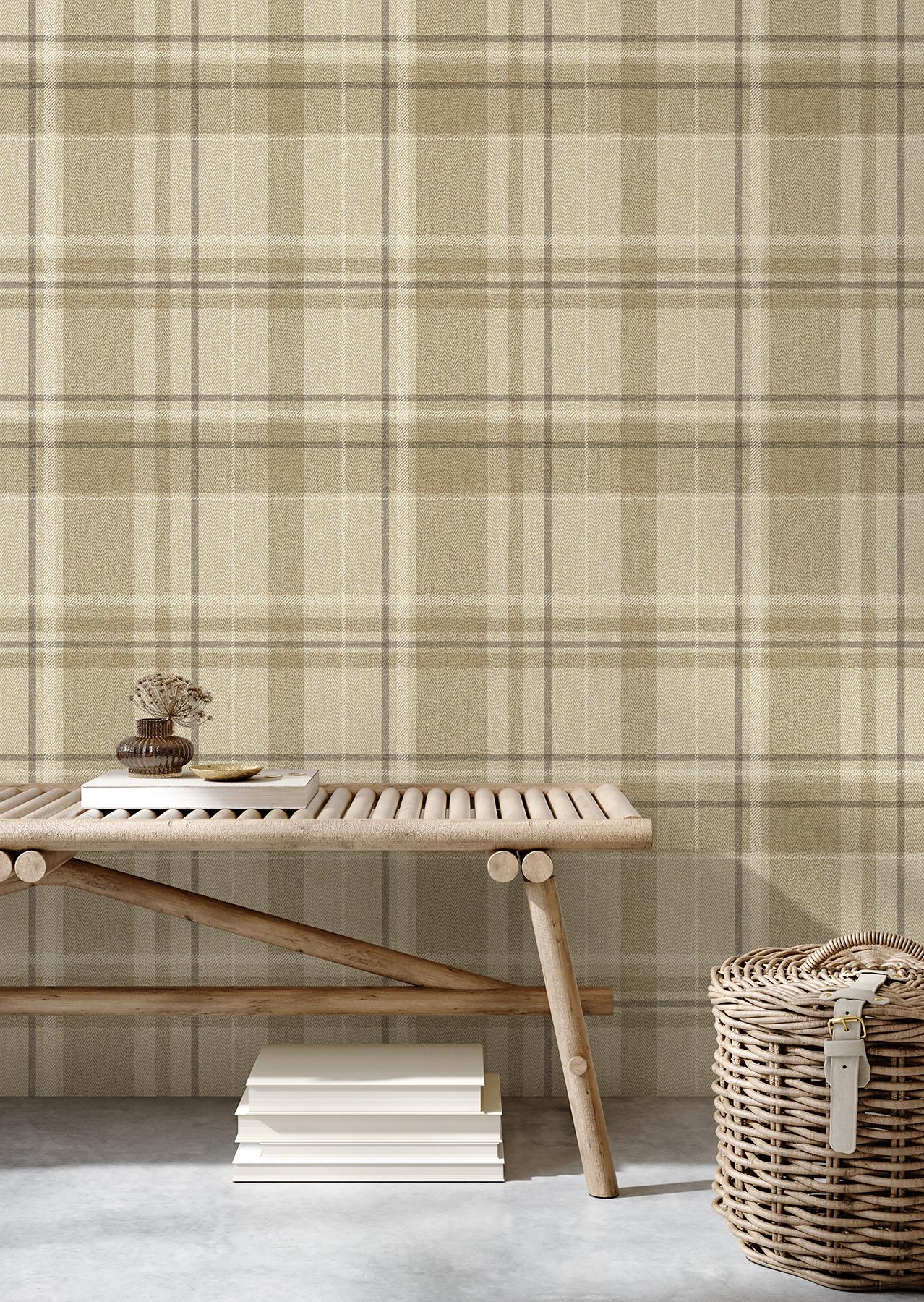 York Harris Light Brown Plaid Chevron Wallpaper - Image 5