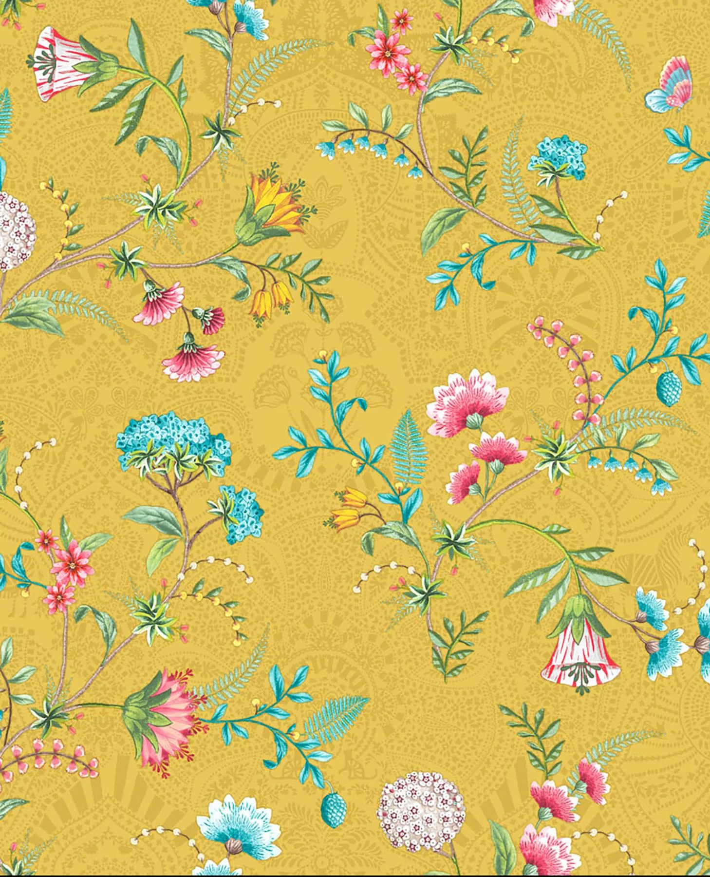 York La Majorelle Yellow Ornate Floral Wallpaper