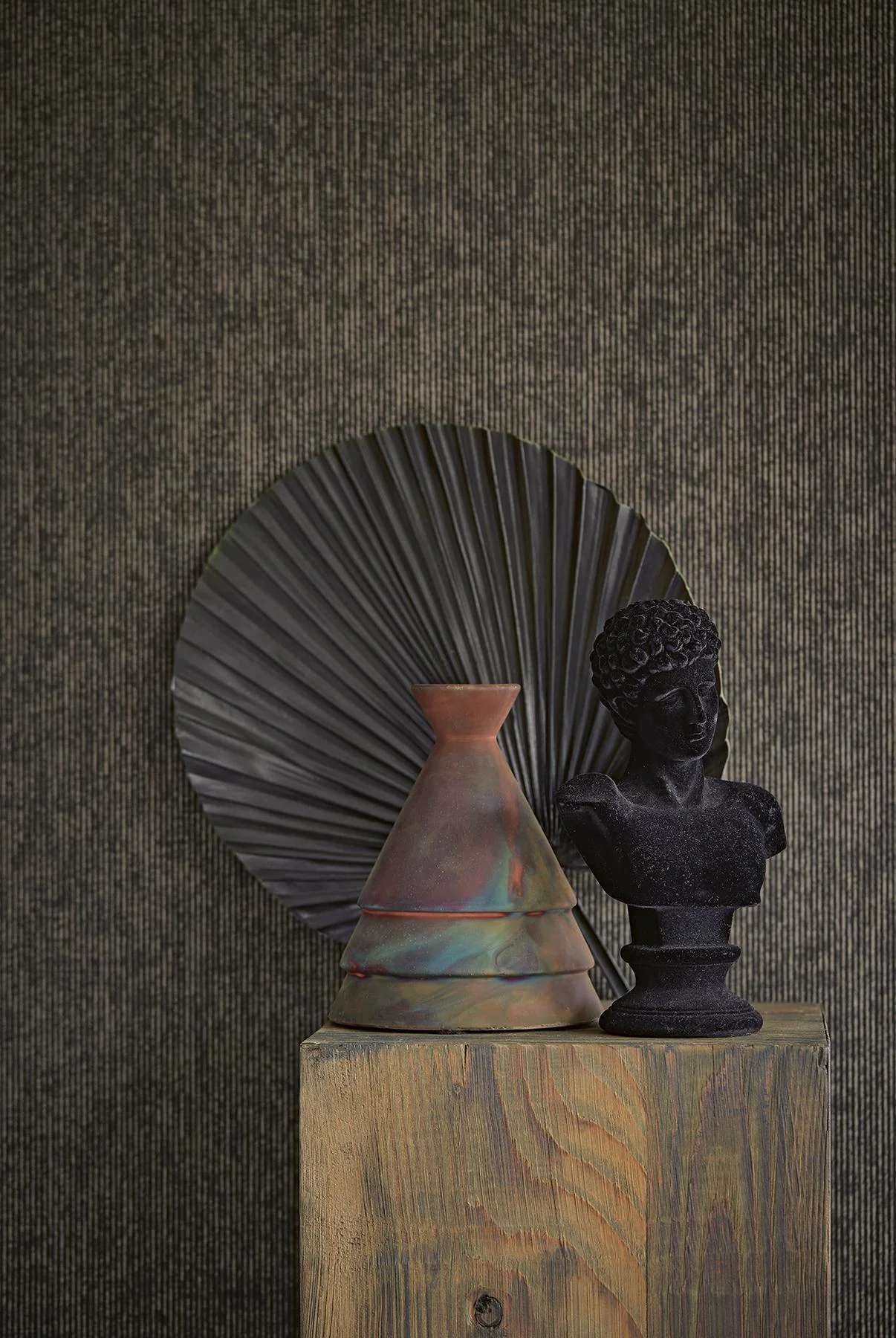 York Leonardo Charcoal Flock Stripe Wallpaper - Image 2