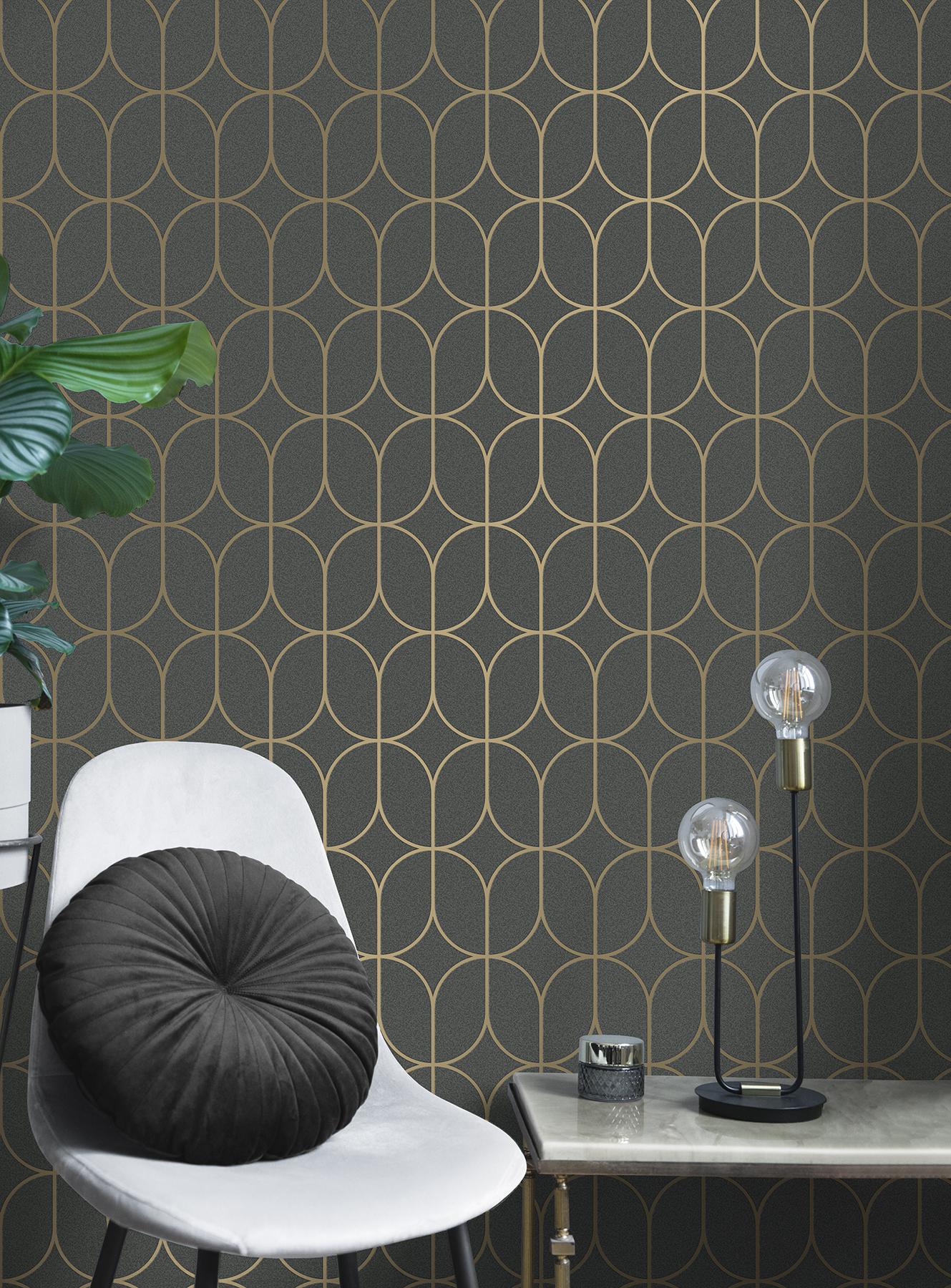 York Raye Charcoal Rosco Trellis Wallpaper - Image 3