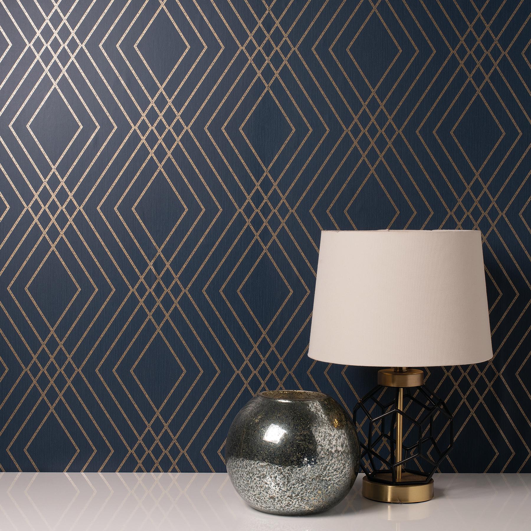 York Shard Navy Trellis Wallpaper - Image 3