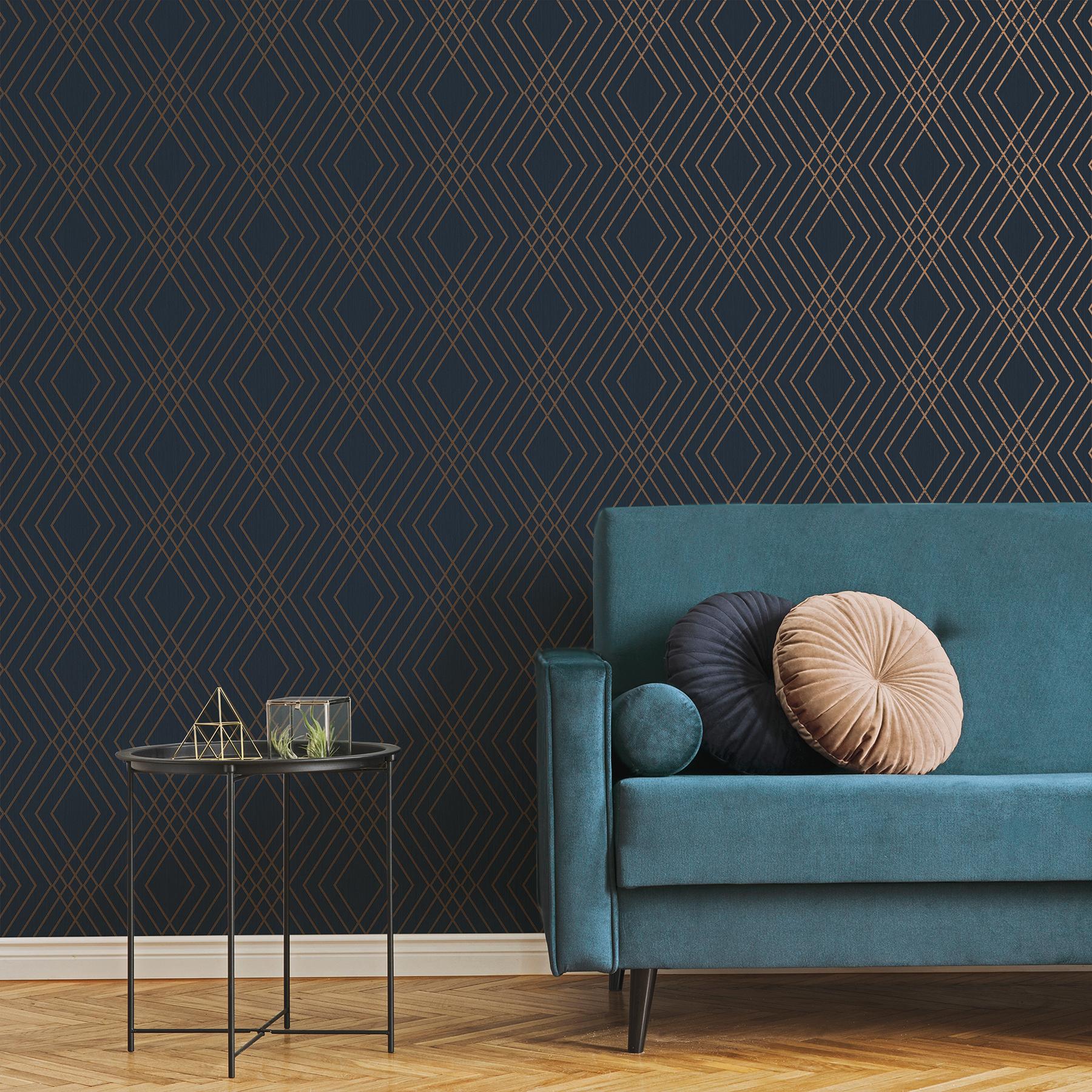 York Shard Navy Trellis Wallpaper - Image 4