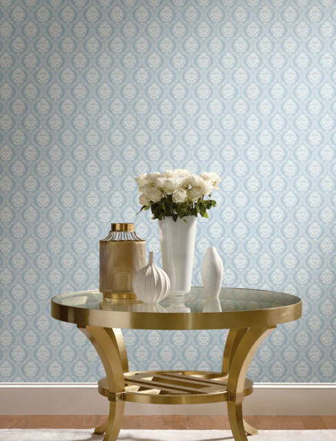 York Small Scale Blue Ogee Wallpaper - Image 2