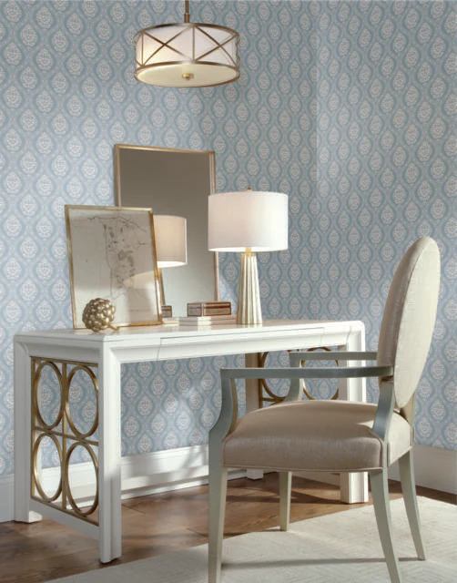 York Small Scale Blue Ogee Wallpaper - Image 3