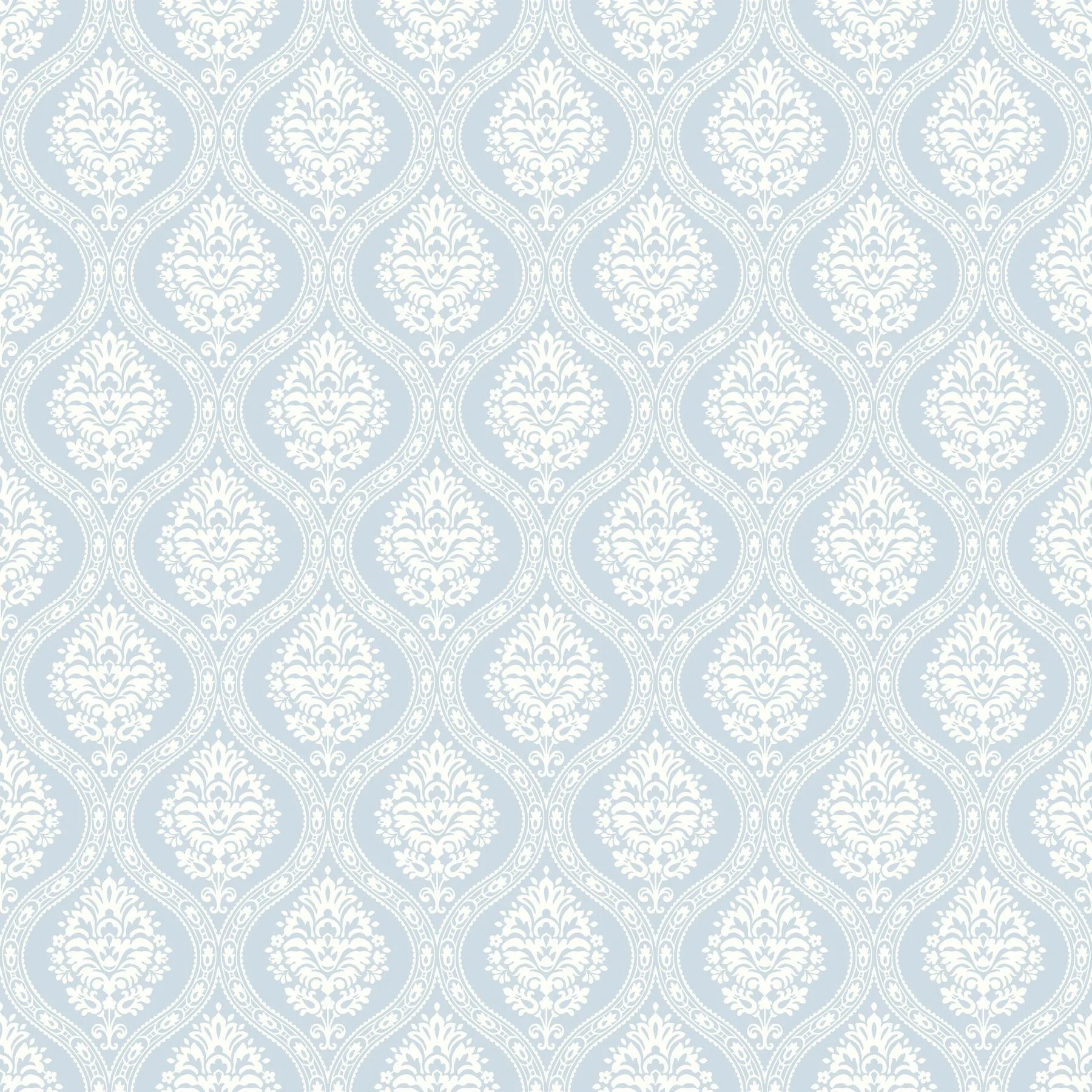 York Small Scale Blue Ogee Wallpaper - Image 4
