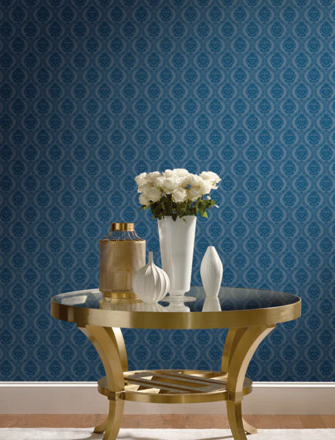 York Small Scale Navy Ogee Wallpaper - Image 2