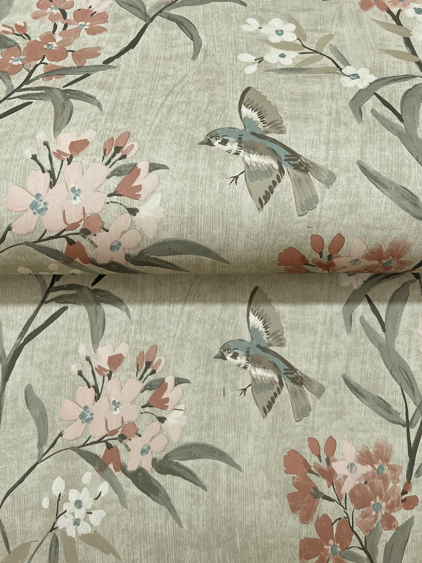 York Tea Olive Green Finch Frolic Wallpaper - Image 2