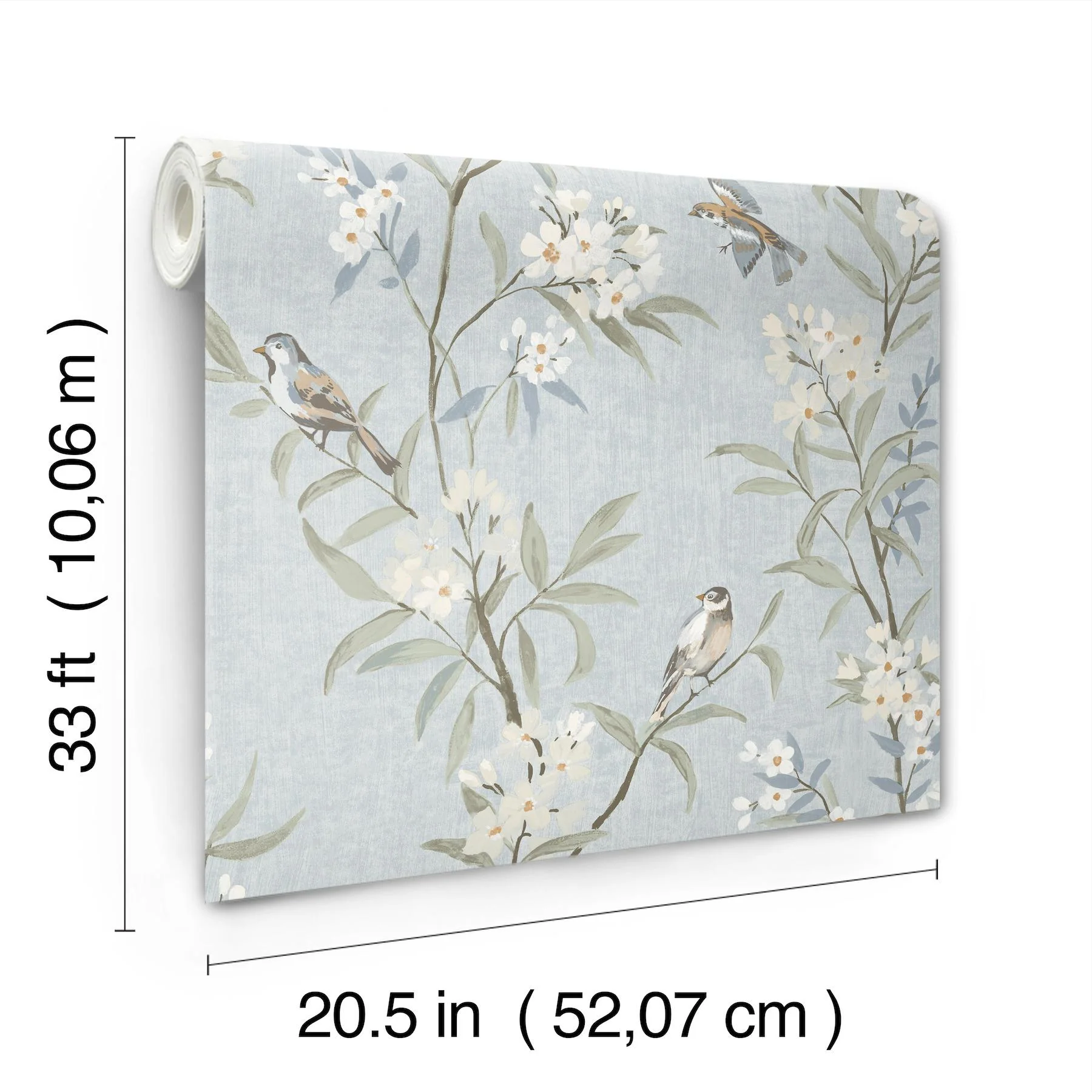 York Tea Olive Light Blue Finch Frolic Wallpaper - Image 3