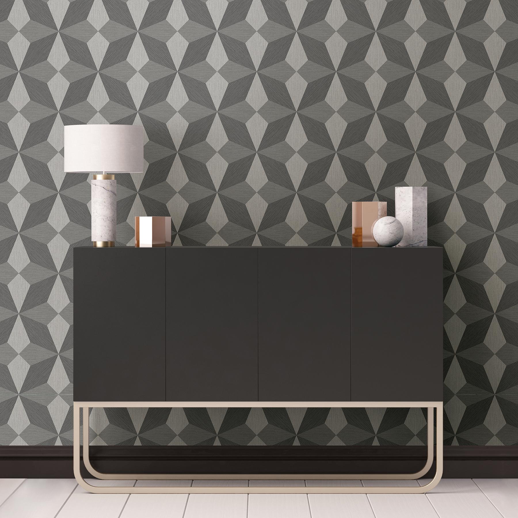York Valiant Grey Faux Grasscloth Mosaic Wallpaper - Image 2