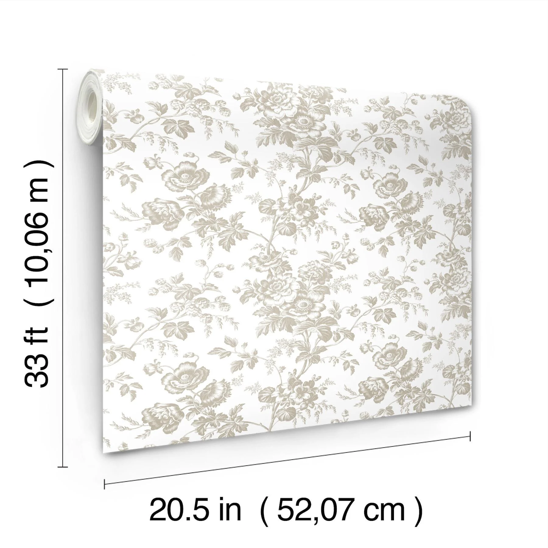 York Wallcoverings Anemone Toile Taupe Wallpaper - Image 4