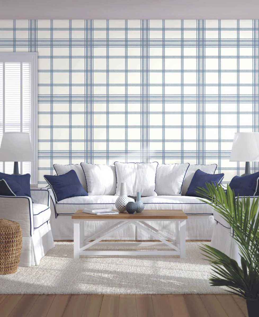 York Wallcoverings Charter Plaid Blue Wallpaper - Image 2
