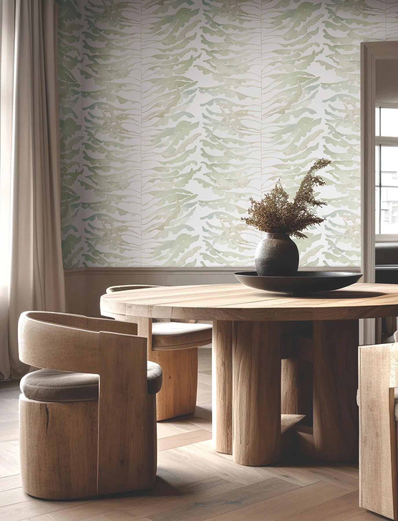 York Wallcoverings Leaf Column Green Wallpaper - Image 4