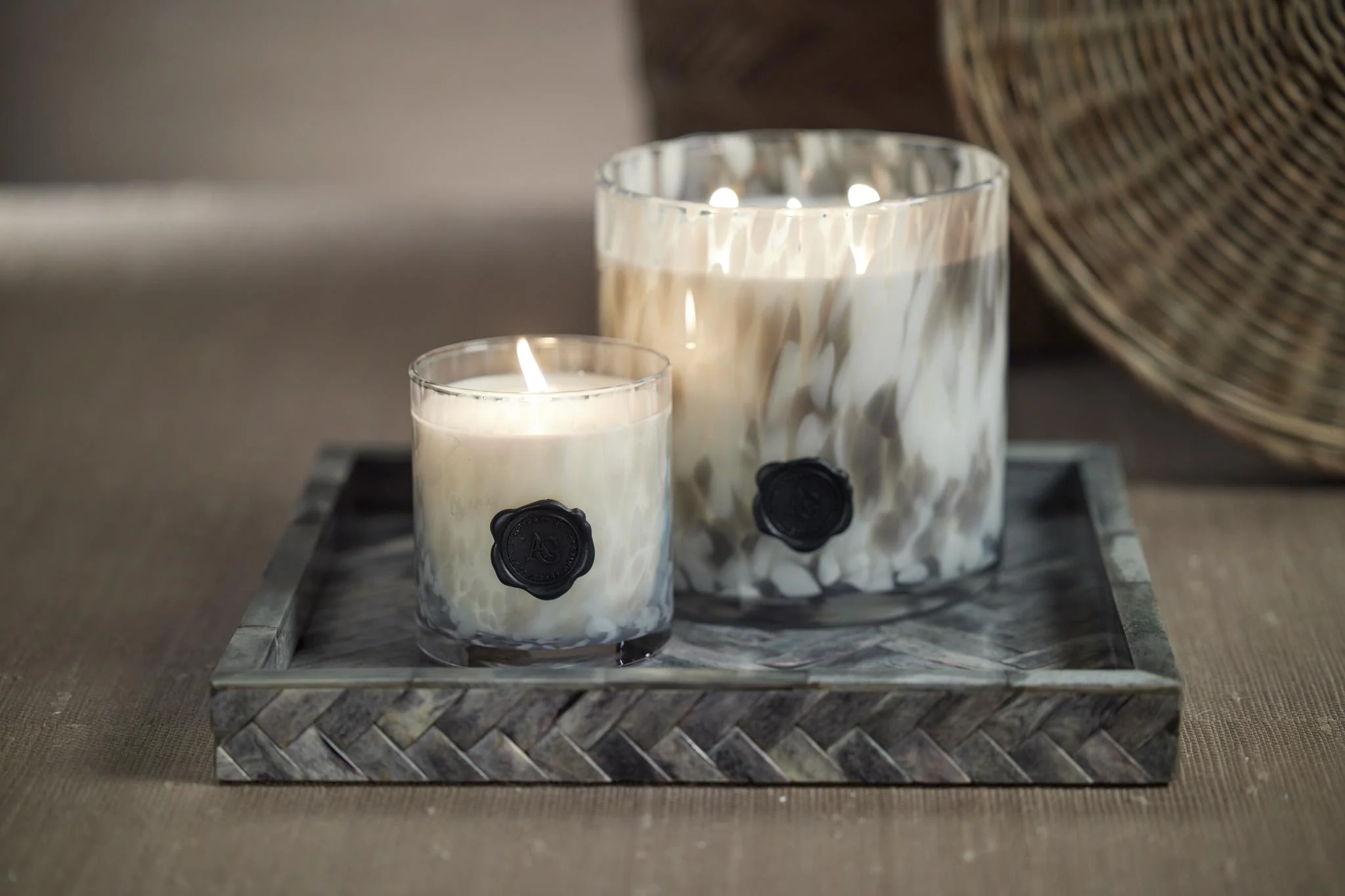 Zodax Clear & Gray Ag Opal Glass 3-Wick Candle Jar-Lemon Peel, Lavender & Tarragon - Image 2