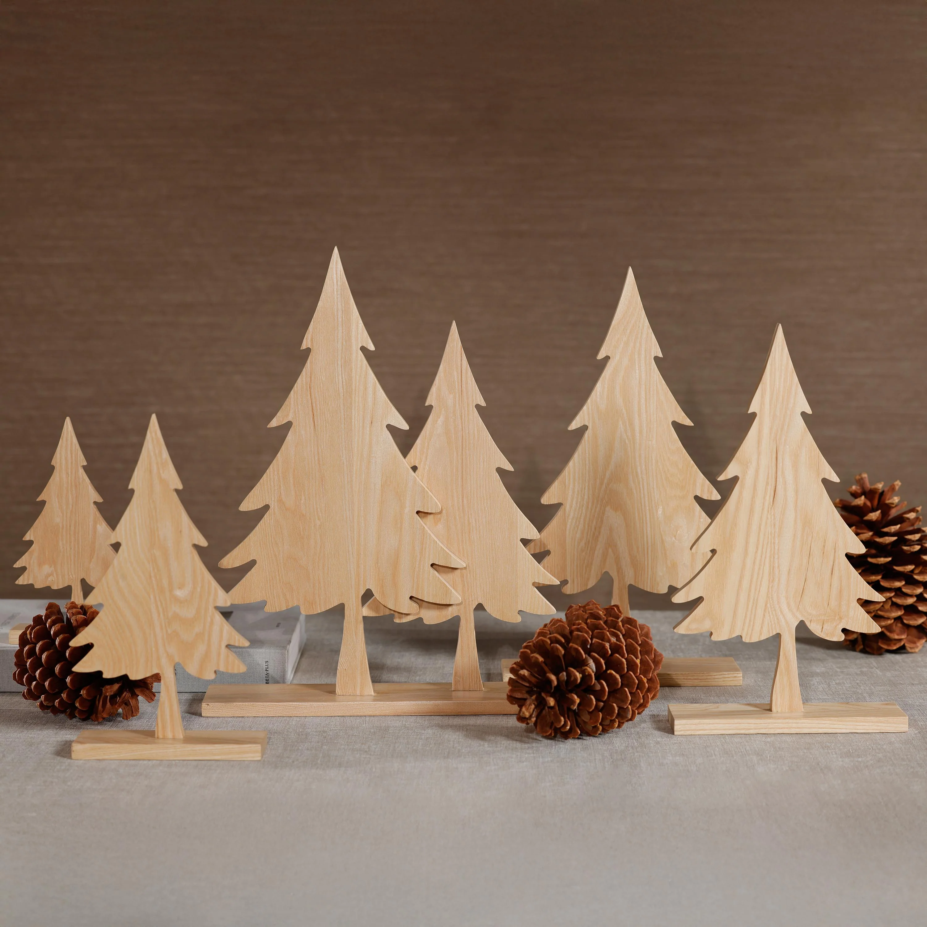 Zodax Natural Ash Wood Silhouette Double Christmas Trees On Base - Image 2