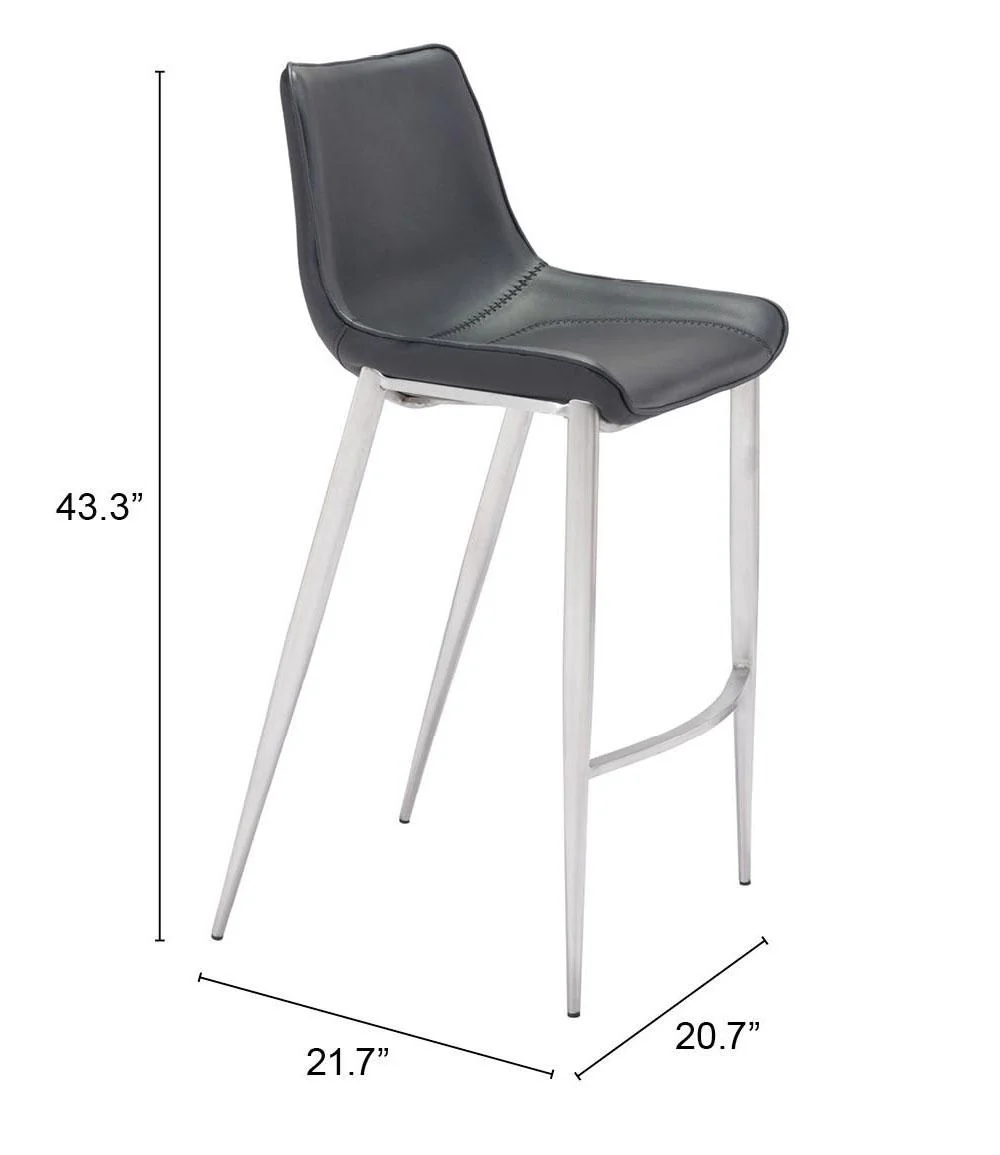 Zuo Magnus Barstool (Set Of 2) Black & Silver - Image 12