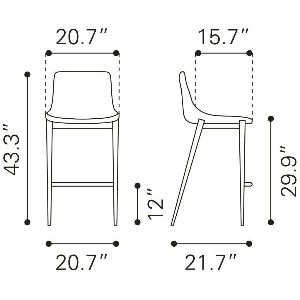 Zuo Magnus Barstool (Set Of 2) Black & Silver - Image 14